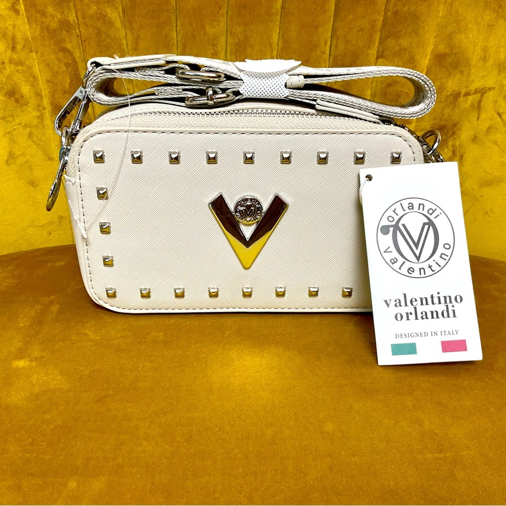 Valentino Orlandi Light Grey & Silver Studded Crossbody Bag